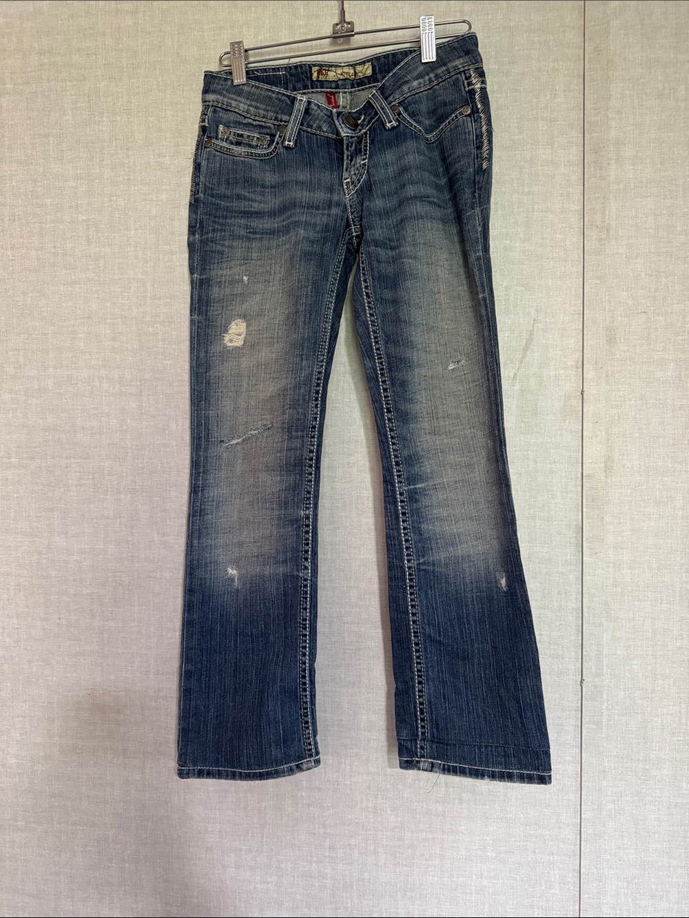 BKE Women's Dark Wash Boot Cut Jeans with Faded Distress